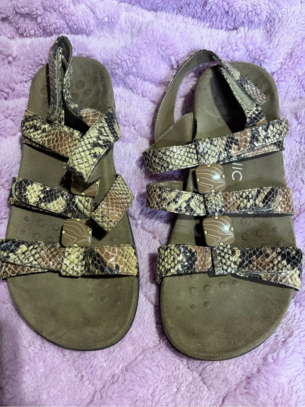 Vionic Brown Multi Snake-Print Adjustable Strap Sandals